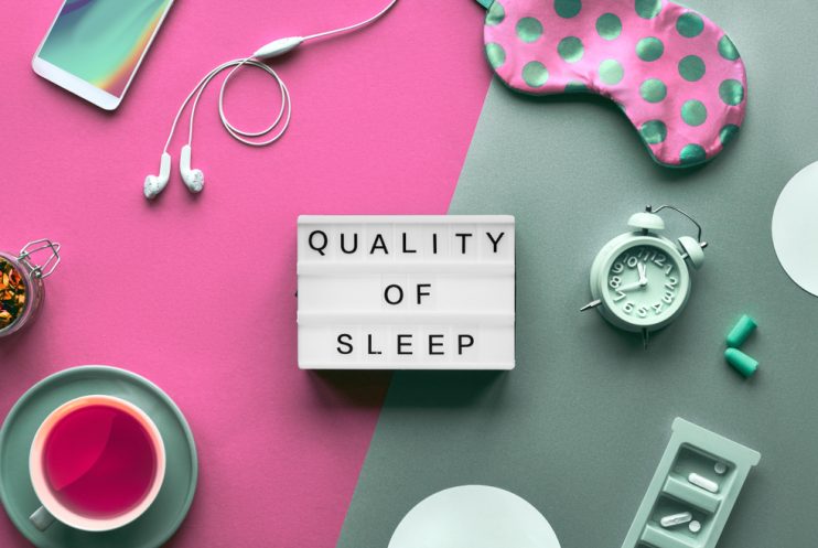 Healthy,Night,Sleep,Creative,Concept.,Sleeping,Mask,,Alarm,Clock,,Earphones,